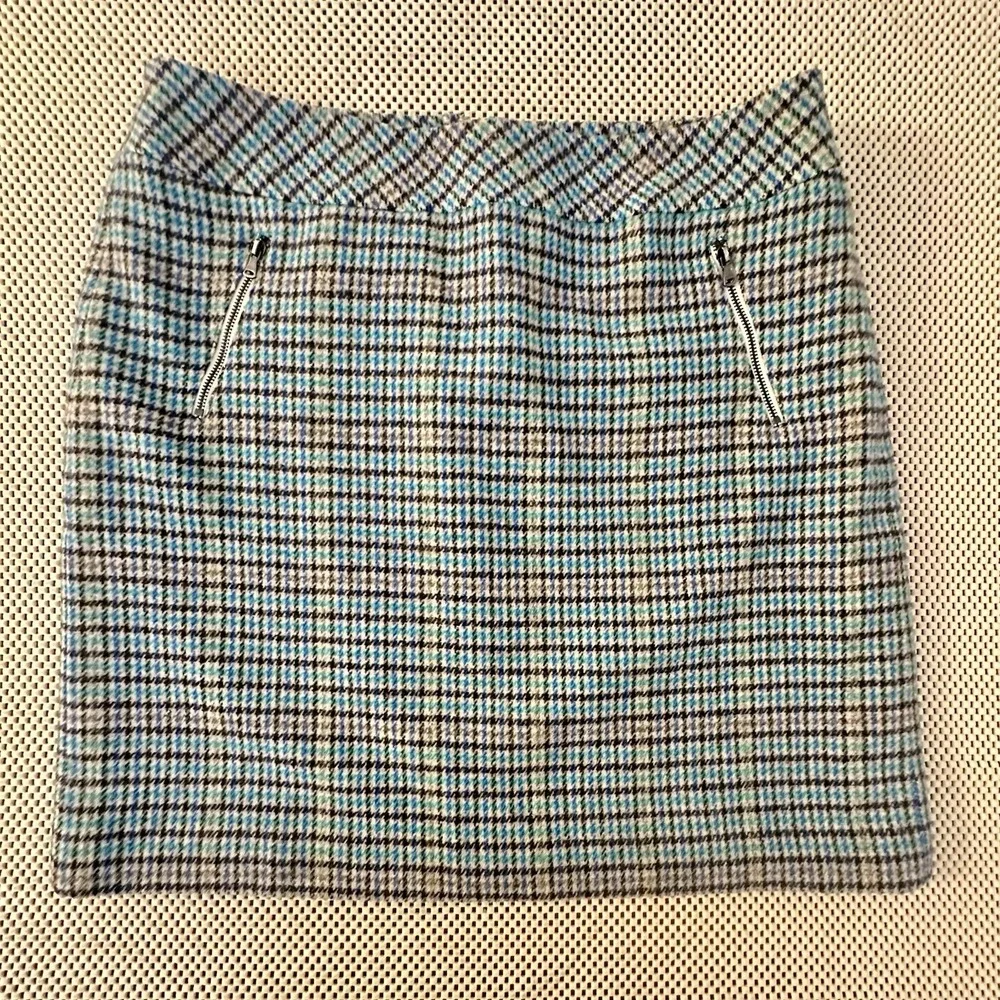 NEW Talbots Tweed Skirt Women Size 12P Plaid Zipper Accents Teal/black‎ Mini NWT